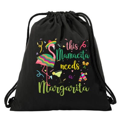 This Mamacita Needs A Margarita Fiesta Flamingo Drawstring Bag