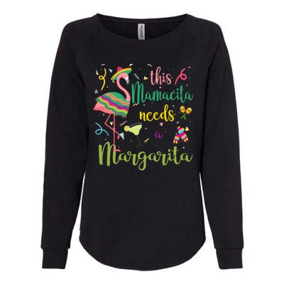 This Mamacita Needs A Margarita Fiesta Flamingo Womens California Wash Sweatshirt