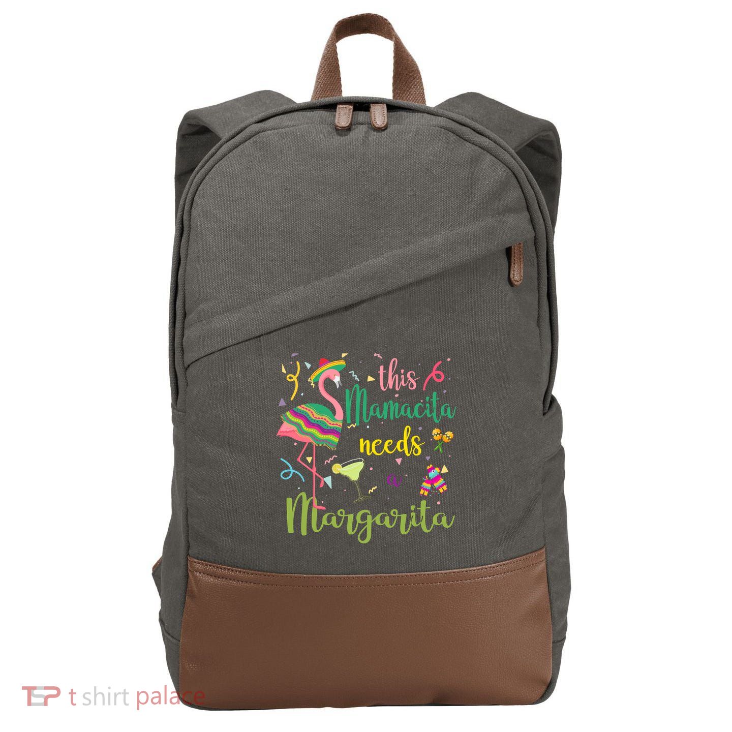 This Mamacita Needs A Margarita Fiesta Flamingo Cotton Canvas Backpack