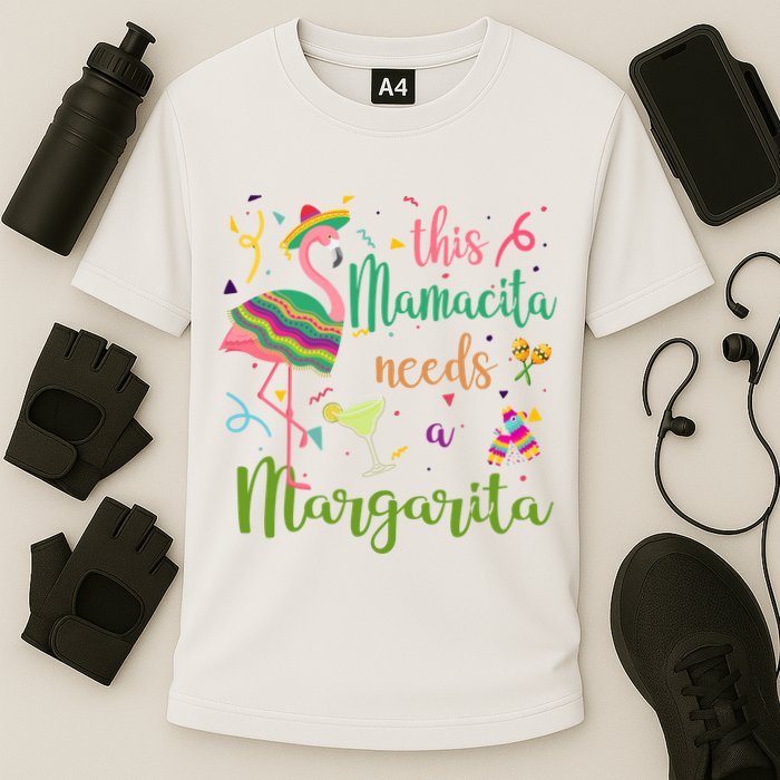This Mamacita Needs A Margarita Fiesta Flamingo Cooling Performance Crew T-Shirt