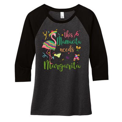 This Mamacita Needs A Margarita Fiesta Flamingo Women's Tri-Blend 3/4-Sleeve Raglan Shirt