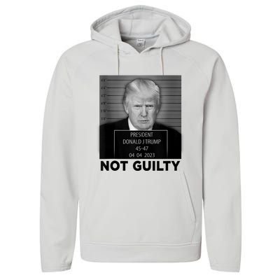 Trump Mugshot Not Guilty 4547 President Trump Arrest Performance Fleece Hoodie