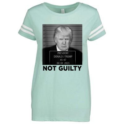 Trump Mugshot Not Guilty 4547 President Trump Arrest Enza Ladies Jersey Football T-Shirt