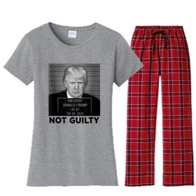 Trump Mugshot Not Guilty 4547 President Trump Arrest Women's Flannel Pajama Set