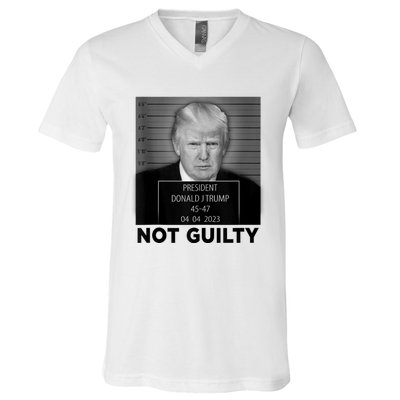 Trump Mugshot Not Guilty 4547 President Trump Arrest V-Neck T-Shirt