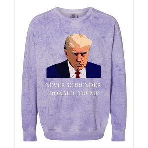 Trump Mugshot Never Surrender Funny Trump 2024 Colorblast Crewneck Sweatshirt