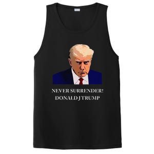 Trump Mugshot Never Surrender Funny Trump 2024 PosiCharge Competitor Tank