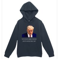 Trump Mugshot Never Surrender Funny Trump 2024 Urban Pullover Hoodie