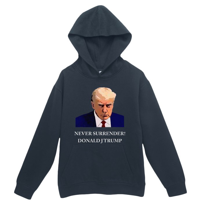 Trump Mugshot Never Surrender Funny Trump 2024 Urban Pullover Hoodie