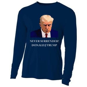 Trump Mugshot Never Surrender Funny Trump 2024 Cooling Performance Long Sleeve Crew