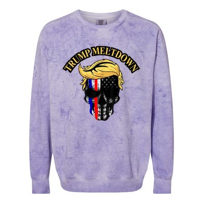 Trump Meltdown Notebook Skull Funny Gift For President Of Usa 2024 Colorblast Crewneck Sweatshirt