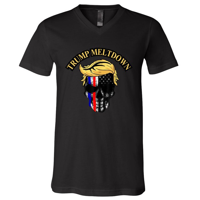 Trump Meltdown Notebook Skull Funny Gift For President Of Usa 2024 V-Neck T-Shirt