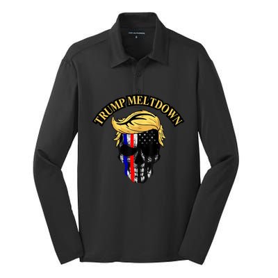 Trump Meltdown Notebook Skull Funny Gift For President Of Usa 2024 Silk Touch Performance Long Sleeve Polo