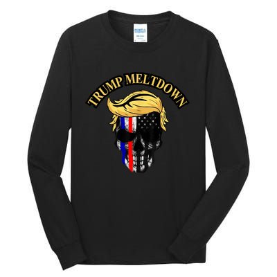 Trump Meltdown Notebook Skull Funny Gift For President Of Usa 2024 Tall Long Sleeve T-Shirt