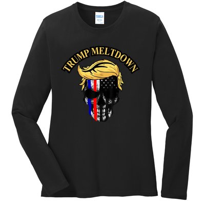 Trump Meltdown Notebook Skull Funny Gift For President Of Usa 2024 Ladies Long Sleeve Shirt