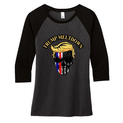 Trump Meltdown Notebook Skull Funny Gift For President Of Usa 2024 Women's Tri-Blend 3/4-Sleeve Raglan Shirt