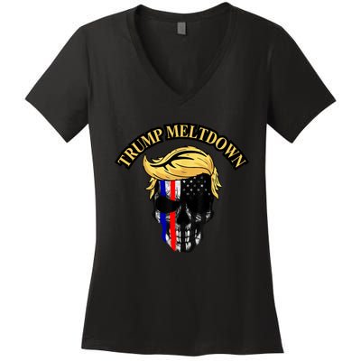 Trump Meltdown Notebook Skull Funny Gift For President Of Usa 2024 Women's V-Neck T-Shirt