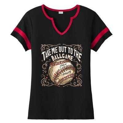 Take Me Out To The Ball Game Baseball Retro Ladies Halftime Notch Neck Tee