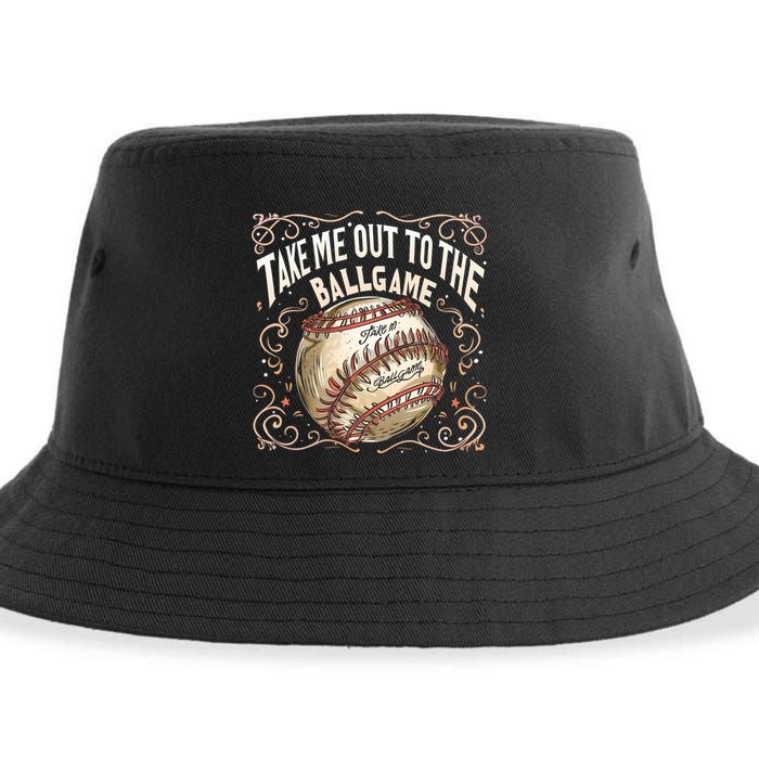 Take Me Out To The Ball Game Baseball Retro Sustainable Bucket Hat