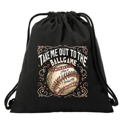 Take Me Out To The Ball Game Baseball Retro Drawstring Bag