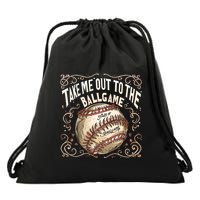 Take Me Out To The Ball Game Baseball Retro Drawstring Bag