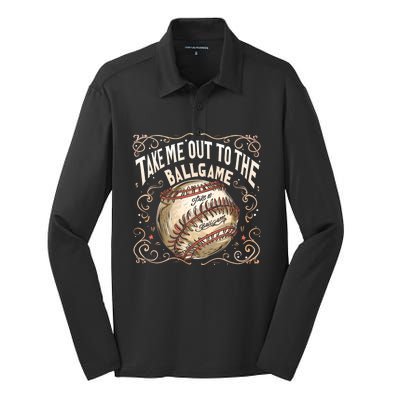 Take Me Out To The Ball Game Baseball Retro Silk Touch Performance Long Sleeve Polo