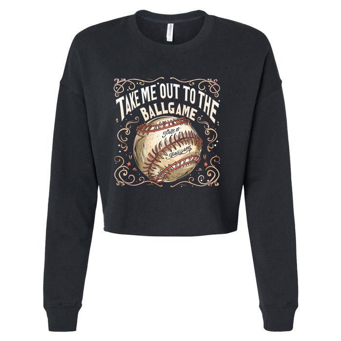 Take Me Out To The Ball Game Baseball Retro Cropped Pullover Crew