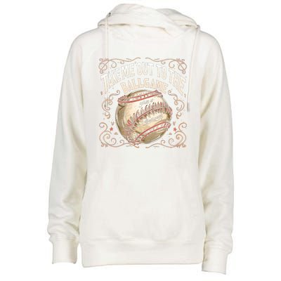 Take Me Out To The Ball Game Baseball Retro Womens Funnel Neck Pullover Hood