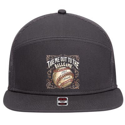 Take Me Out To The Ball Game Baseball Retro 7 Panel Mesh Trucker Snapback Hat