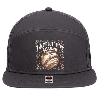 Take Me Out To The Ball Game Baseball Retro 7 Panel Mesh Trucker Snapback Hat