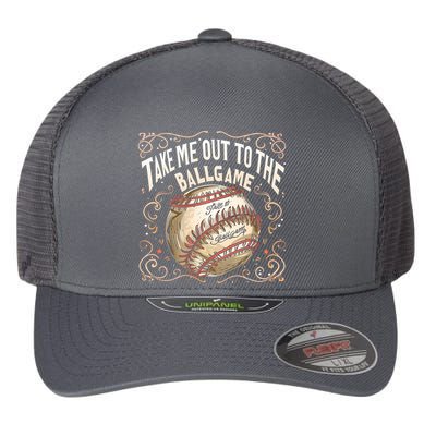 Take Me Out To The Ball Game Baseball Retro Flexfit Unipanel Trucker Cap