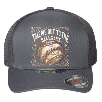 Take Me Out To The Ball Game Baseball Retro Flexfit Unipanel Trucker Cap