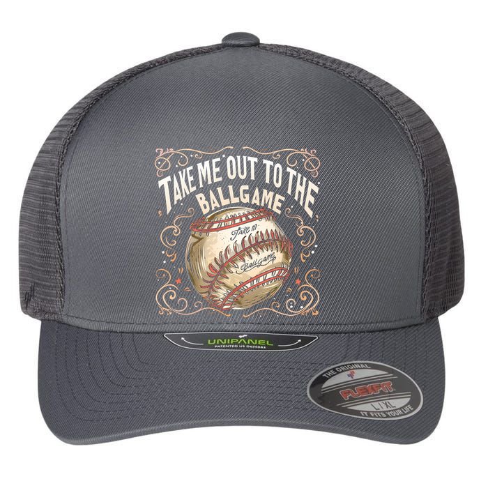 Take Me Out To The Ball Game Baseball Retro Flexfit Unipanel Trucker Cap