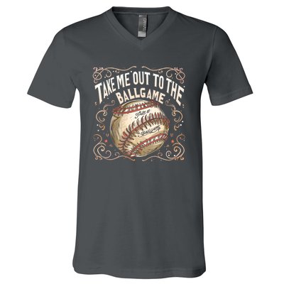 Take Me Out To The Ball Game Baseball Retro V-Neck T-Shirt