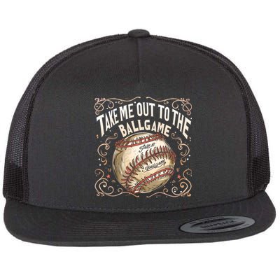 Take Me Out To The Ball Game Baseball Retro Flat Bill Trucker Hat