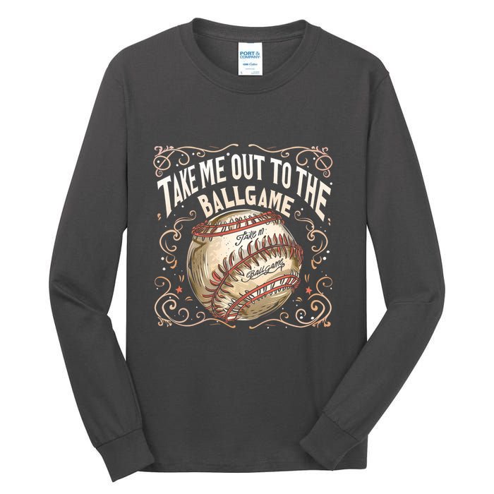 Take Me Out To The Ball Game Baseball Retro Tall Long Sleeve T-Shirt