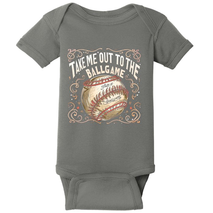Take Me Out To The Ball Game Baseball Retro Baby Bodysuit