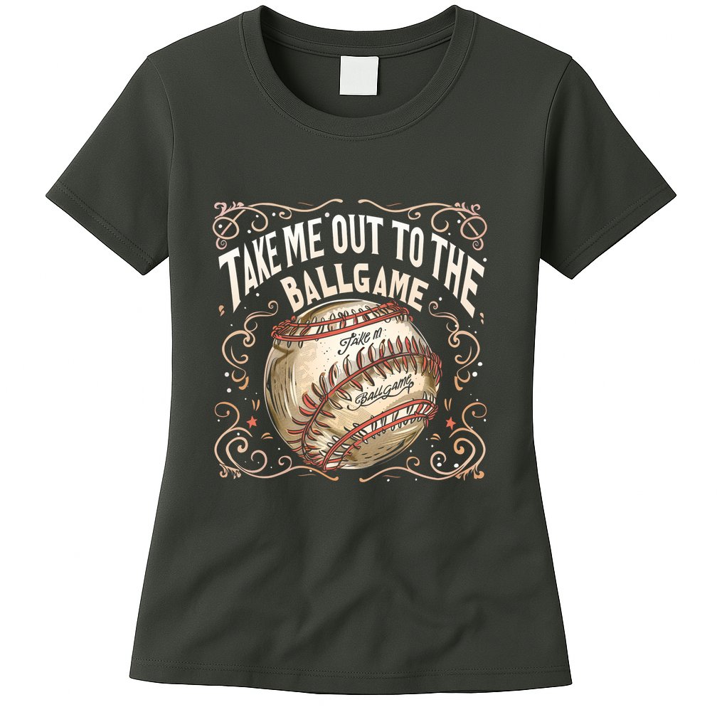 Take Me Out To The Ball Game Baseball Retro Womens T-Shirt