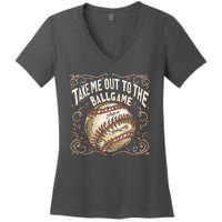 Take Me Out To The Ball Game Baseball Retro Women's V-Neck T-Shirt