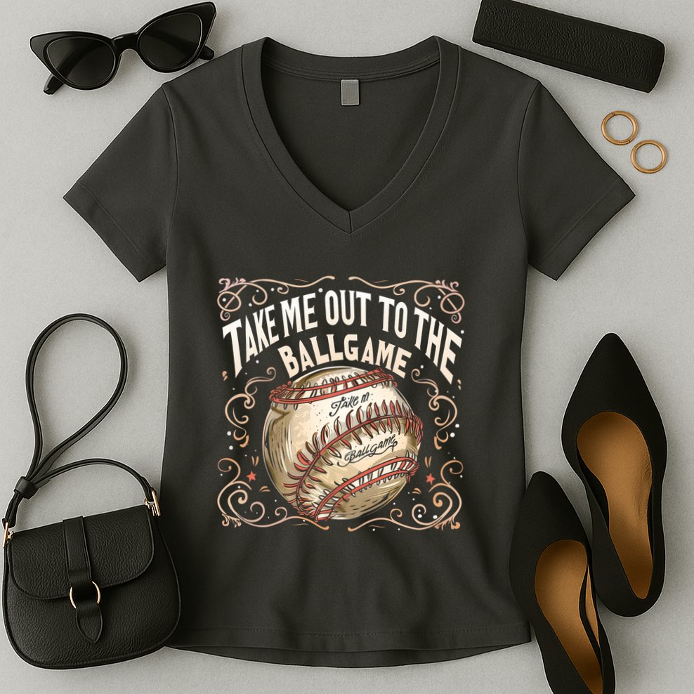 Take Me Out To The Ball Game Baseball Retro Women's V-Neck T-Shirt