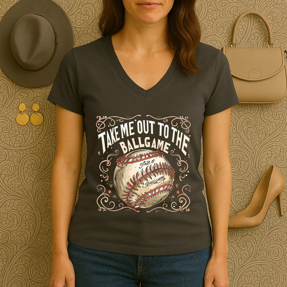 Take Me Out To The Ball Game Baseball Retro Women's V-Neck T-Shirt