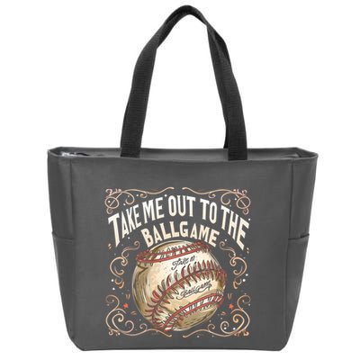 Take Me Out To The Ball Game Baseball Retro Zip Tote Bag