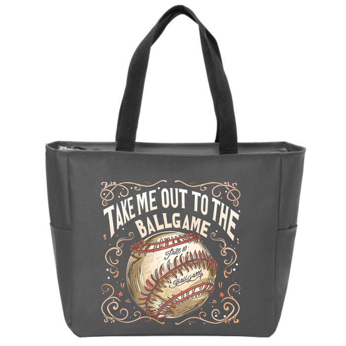 Take Me Out To The Ball Game Baseball Retro Zip Tote Bag