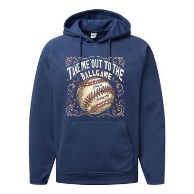 Take Me Out To The Ball Game Baseball Retro Performance Fleece Hoodie