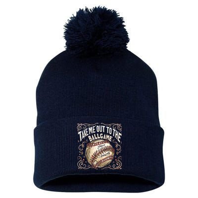 Take Me Out To The Ball Game Baseball Retro Pom Pom 12in Knit Beanie