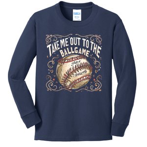 Take Me Out To The Ball Game Baseball Retro Kids Long Sleeve Shirt