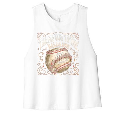 Take Me Out To The Ball Game Baseball Retro Women's Racerback Cropped Tank