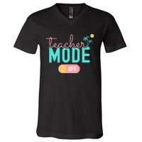 Teacher Mode Off Happy Last Day Of School Summer Break Funny V-Neck T-Shirt