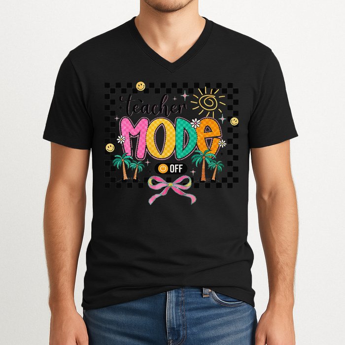 Teacher Mode Off End Of The Year Hello Summer V-Neck T-Shirt