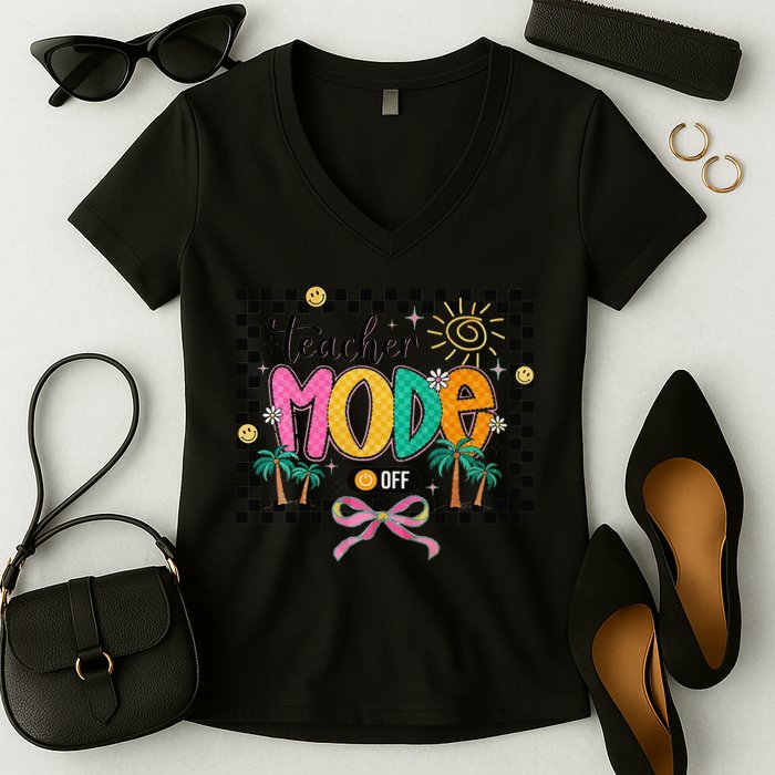 Teacher Mode Off End Of The Year Hello Summer Women's V-Neck T-Shirt